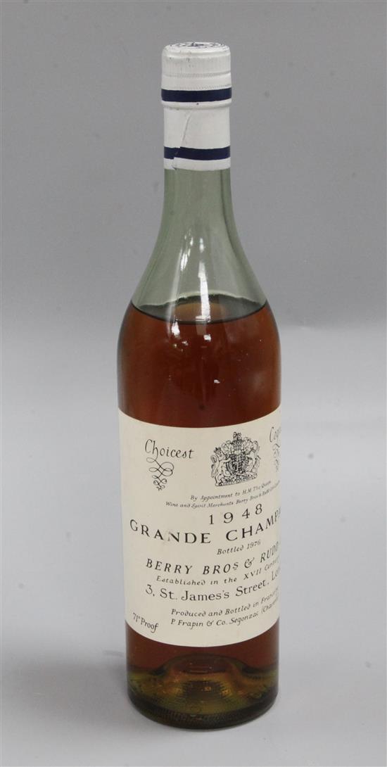 A bottle of Berry Brus Grande Champagne cognac 1948